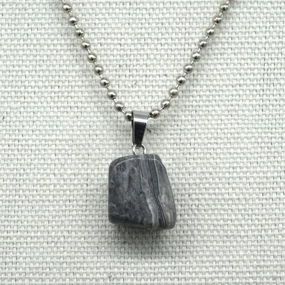 Necklace with Gray stone and silver chain. - Picture 2 of 2